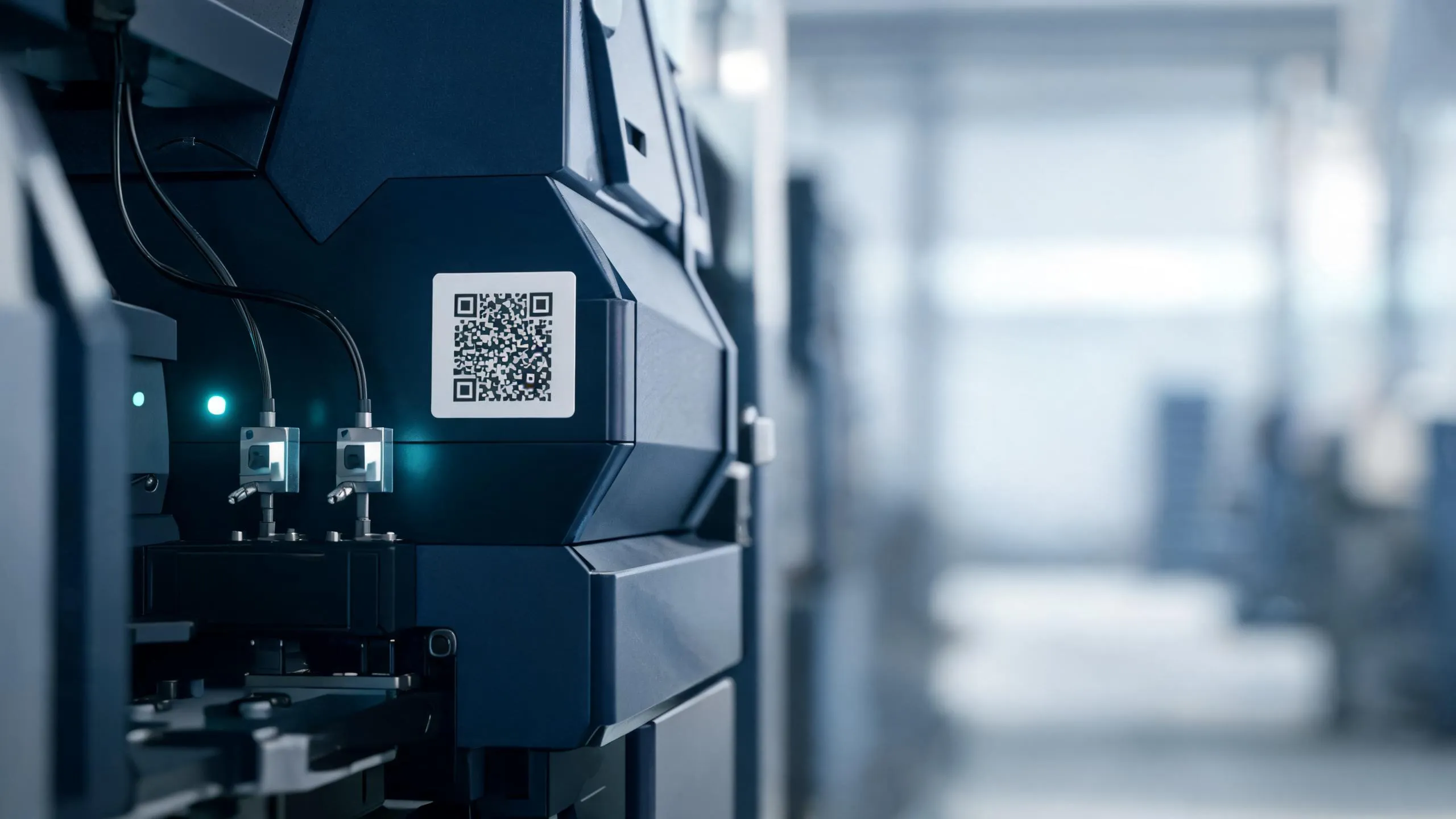 Sensoren und QR-Code an einer industriellen Maschine
